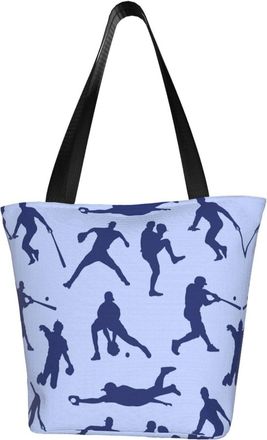 AOOEDM Baseball Players Print Reusable Tote Bag Women Casual Handbag Shoulder Bags for Shopping Groceries Travel Outdoors