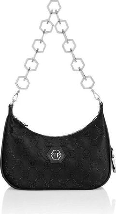 Philipp Plein Tassen, Dames, Zwart, ONE Size, Leer, Satin Schoudertas Monogram