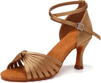 Generic Womens Latin Dance Shoes Womens Latin Dance Shoes Satin Open Toe Heels Ballroom Salsa Bachata Tango Practice Party Performance Dancing Black 5 UK Comf