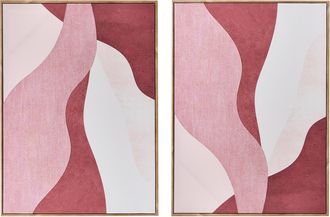 Beliani Conjunto De 2 Lienzos Decorativos Hechos A Mano Con Formas Abstractas De Materiales Sint&eacute;ticos Marco De Madera De Pino Rosa Gowran