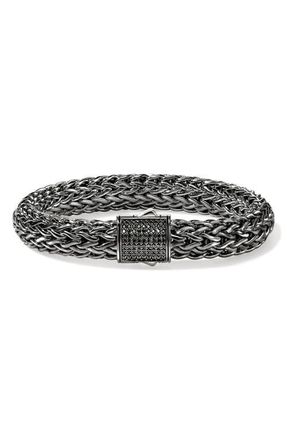 John Hardy Icon Bracelet, Sterling Silver, Pav&eacute;, 10.5mm in Darkened Silver/black Sapphire at Nordstrom, Size X-Large