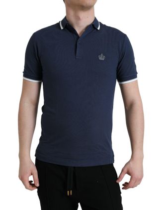 Dolce & Gabbana Mens Crown Polo Shirt Short Sleeve - Dark Blue Cotton - Size EU 44 (Mens)