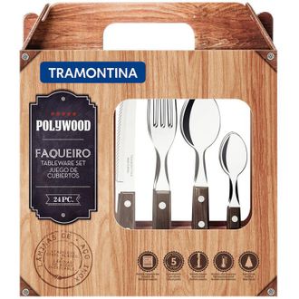 Tramontina Juego De Cubiertos 24 Piezas Polywood Casta&ntilde;o Tramontina