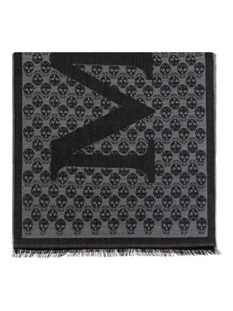 Alexander McQueen Sciarpa con stampa teschio in lana - Nero