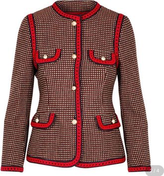 Gucci Red Tiger Embroidered Jacket with Faux Pearl Button Detail Size 40