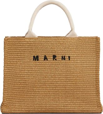 Marni Small Raffia-Effect Fabric Tote Bag