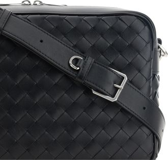 Bottega Veneta Mens Shoulder Bag Camera Black-Silver Calf Leather Black/silver