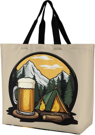 Generic Camping And Beer Tote Bag Reusable Grocery Shopping Bags Large Travel One Shoulder Handbag for Picnic Work