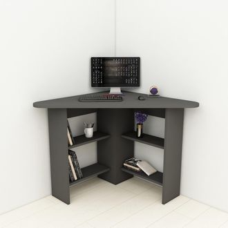 Dmora Escritorio Panchia, 5 Estantes, Esquinero, 4 Compartimentos, 80x80x74h Cm Negro Antracita