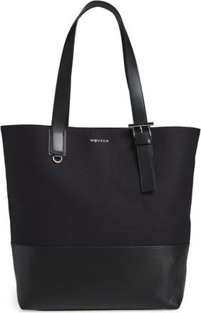 Alexander McQueen T-Bar Canvas Shopper in Black/Silver at Nordstrom