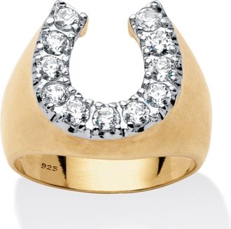 Palm Beach Jewelry Mens 1.10 TCW Cubic Zirconia Horseshoe Ring Gold-Plated Sterling Silver