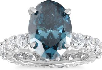 Pompeii3 6Ct Blue & White Diamond Engagement Eternity Ring 14k White Gold Lab Grown