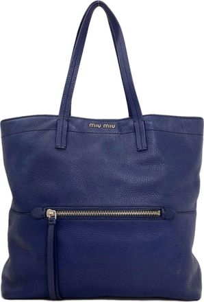 Miu Miu Blue Leather Tote Bag (Pre-Owned)