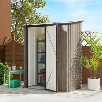 OUTSUNNY Outdoor Storage Shed Steel Garden Shed with Lockable Door in Light Grey