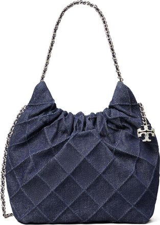 Tory Burch Mini Fleming Quilted Denim Hobo Bag in Blue at Nordstrom