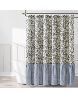 Lush Décor Lillian Block Print Linen Textured Shower Curtain