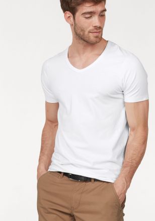 Jack & Jones T-Shirt JACK & JONES SLIM- FIT BASIC TEE V-NECK, Herren, Gr. XL, weiss (wei&szlig;), Jersey, Obermaterial: 92% Baumwolle, 8% Elasthan, unifarben, schmal h&uuml;f