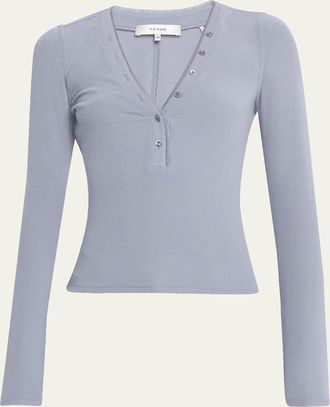 Frame Denim The Mesh Trim Ribbed Henley Top