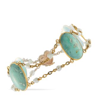 Luxury Bazaar 14K Yellow Gold Turquoise Seed Pearl Bracelet MF15-070226