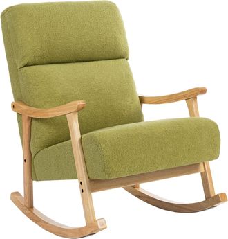 OEM Silla Mecedora De Borreguito Con Patas Y Reposabrazos De Madera De Caucho Mecedora Carga 120 Kg Verde Claro