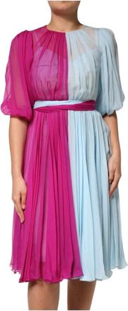 Dolce & Gabbana Zijden midi-jurk met ritssluiting - Dames - Casual kleedjes - Veelkleurig - L - Nylon - Kleedjes