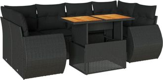 vidaXL Set De Sof&aacute;s De Jard&iacute;n 7 Pzas Con Cojines Rat&aacute;n Sint&eacute;tico Negro Vidaxl