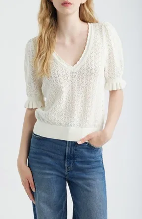 Paige Haisley Pointelle Stitch Organic Cotton & Silk Blend Sweater in Ivory at Nordstrom, Size Medium