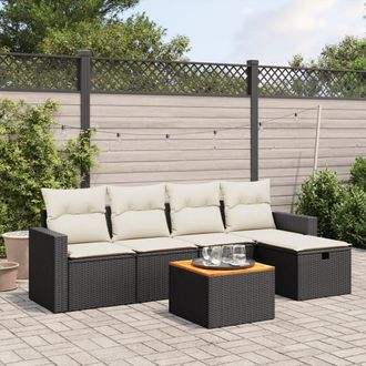 vidaXL Vidaxl - Set De Sof&aacute;s De Jard&iacute;n 6 Piezas Y Cojines Rat&aacute;n Sint&eacute;tico Negro