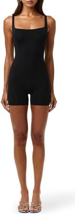 Naked Wardrobe Square Neck Body-Con Tank Romper in Black at Nordstrom, Size X-Large