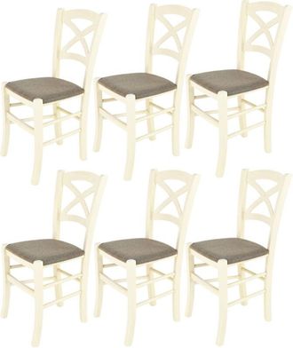 Tommychairs Tommychairs 6 Sillas Cross En Haya Anilina Blanca, Asiento Tela Corzo