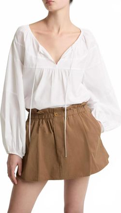 Vince Shirred Long Sleeve Top In Optic White