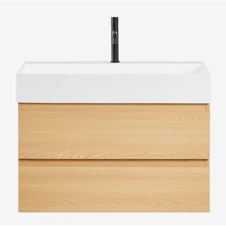 Sklum Conjunto De Mueble De Ba&ntilde;o En Madera Y Chapa De Fresno Con Lavabo Integrado Ona Sklum