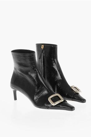 Roger Vivier Crackle-Effect Leather Boots CHOC with Buckle Detail, Heel 6 size 37,5