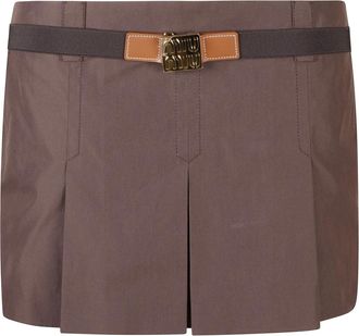 Miu Miu Panama Geplooide Mini Rok Met Riem - Dames - Korte rokken - Bruin - M - Katoen - Rokken