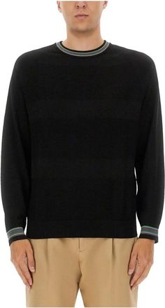 Paul Smith Maglione Girocollo con Bordi a Righe - - Knitwear - Uomo - Nero - S