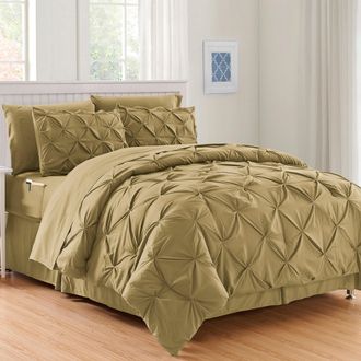Elegant Comfort 8-pc Pintuck Pinch Comforter Set - Includes 4-pc Sheet Set With Sided Storage Pocket