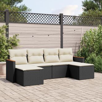 vidaXL Vidaxl - Set De Sof&aacute;s De Jard&iacute;n 6 Piezas Y Cojines Rat&aacute;n Sint&eacute;tico Negro