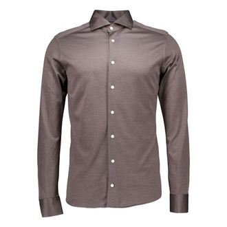Eton Filo di Scozia Knit Shirt - Heren - Casual Overhemden - Bruin - S - Overhemden