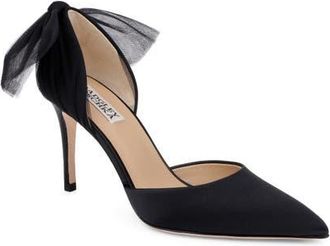 Badgley Mischka Rosalie Pointed Toe Pump in Black Satin at Nordstrom, Size 9.5
