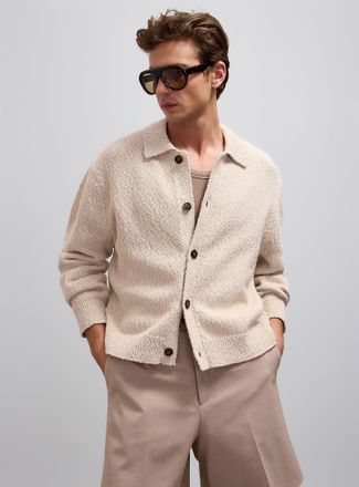 Le 31 Mens Slub knit Polo Shirt-collar cardigan