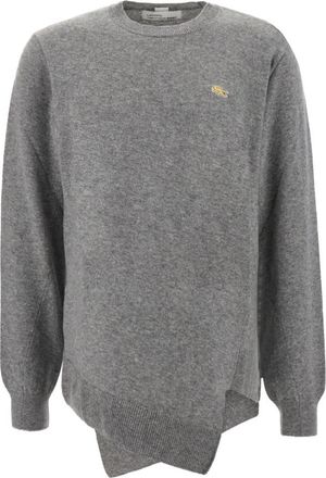 Comme Des Gar&ccedil;ons Logo Asymmetric Wool Knit - Heren - Ronde hals truien - Grijs - M - Wol - Truien & Vesten