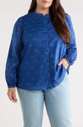 Sugarlips Briza Medallion Meddy Button-Up Shirt in Teal-Blue at Nordstrom, Size 1X