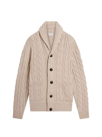 Ballantyne Perla Cable-Knit Wool Shawl Collar Cardigan