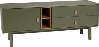 Macabane Mueble de TV verde con 1 puerta, 2 cajones y 2 nichos de madera natura
