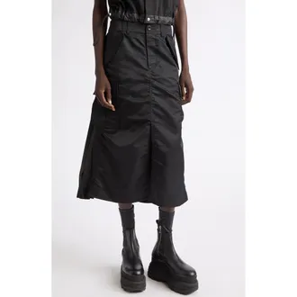 sacai Nylon Twill Midi Skirt in Black at Nordstrom, Size 1
