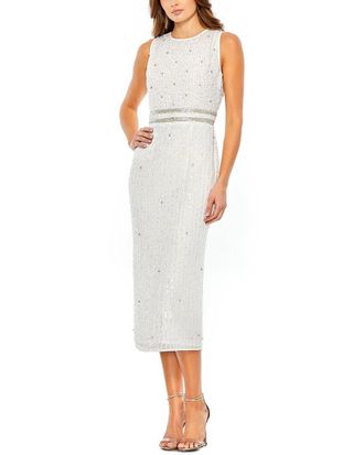 Mac Duggal Sleeveless High Neck Beaded Midi Sheath Dress