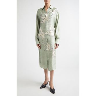 Altuzarra Floyd Long Sleeve Silk Shirtdress in 379398 Desert Sage Bird at Nordstrom, Size 10 Us