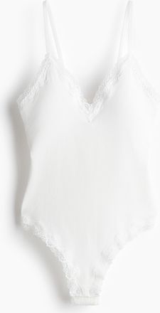 H&M Nahtloser Body mit Spitze - White