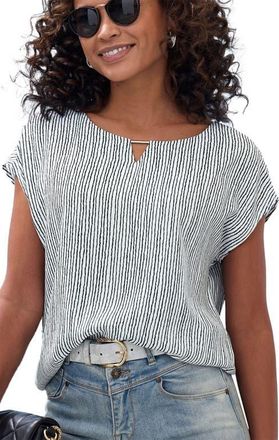 Lascana Keyhole Striped Blouse in White & Black at Nordstrom, Size 10