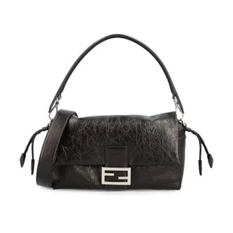 Fendi Tassen, Dames, Zwart, ONE Size, Katoen, Baguette Soft Medium